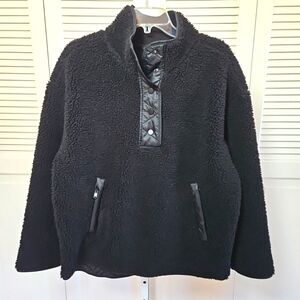Womens Athleta Cozy Sherpa Snap Pullover Sweatshirt Jacket Black Lined Large